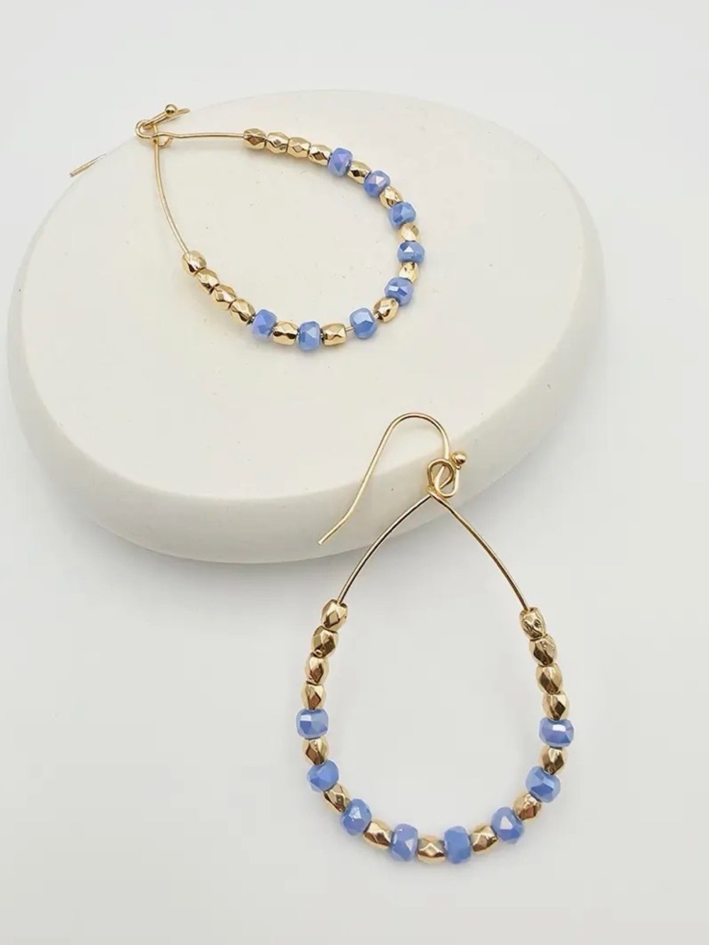 Blue Beaded Teardrop Hoop Earrings (7797) - Picture 3 of 3